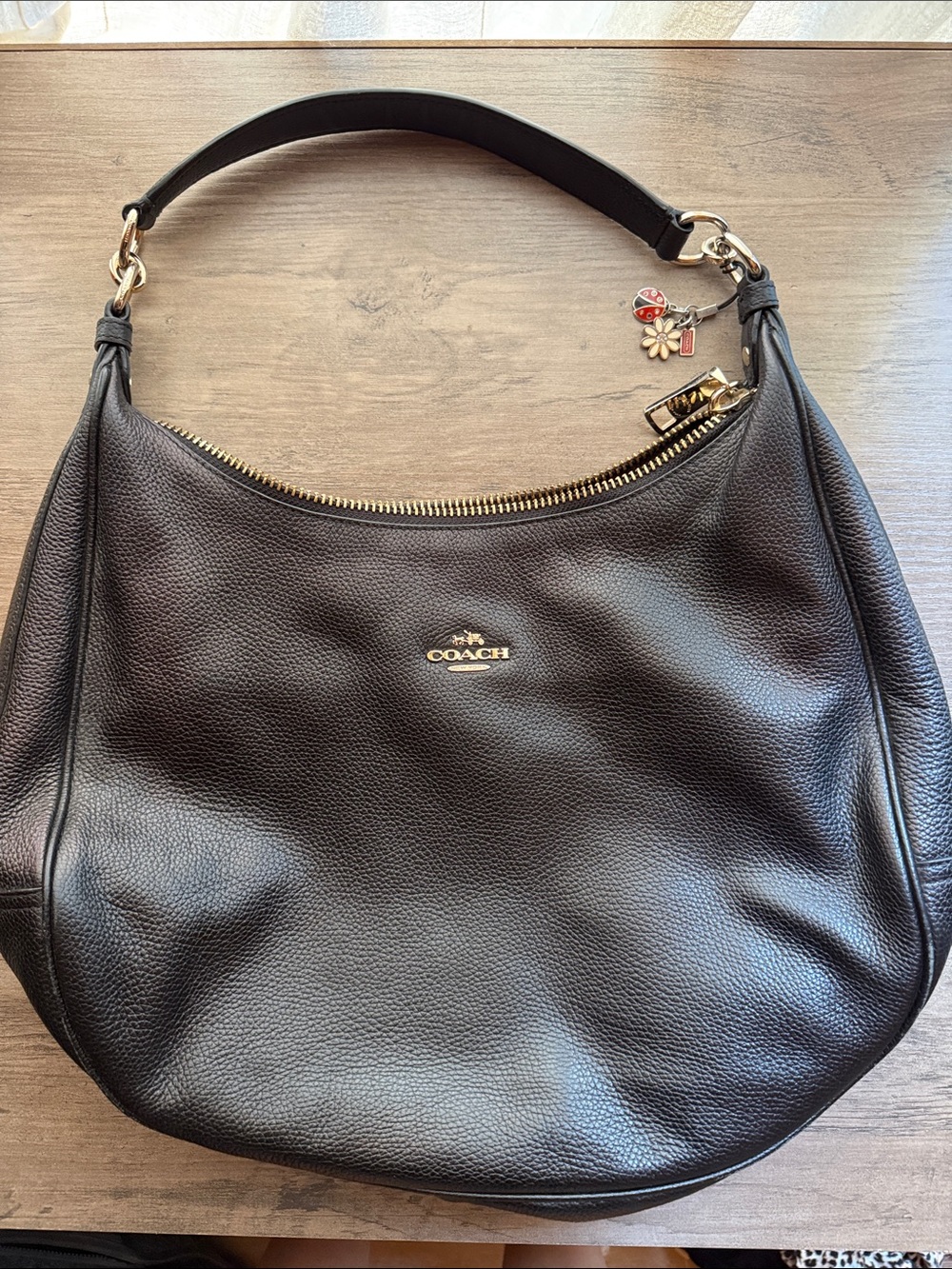 Coach Black Pebbled Leather Hobo with Gold Hardware